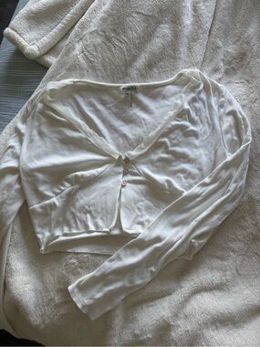 Mimosa White Ribbed Button-Front Cropped Top